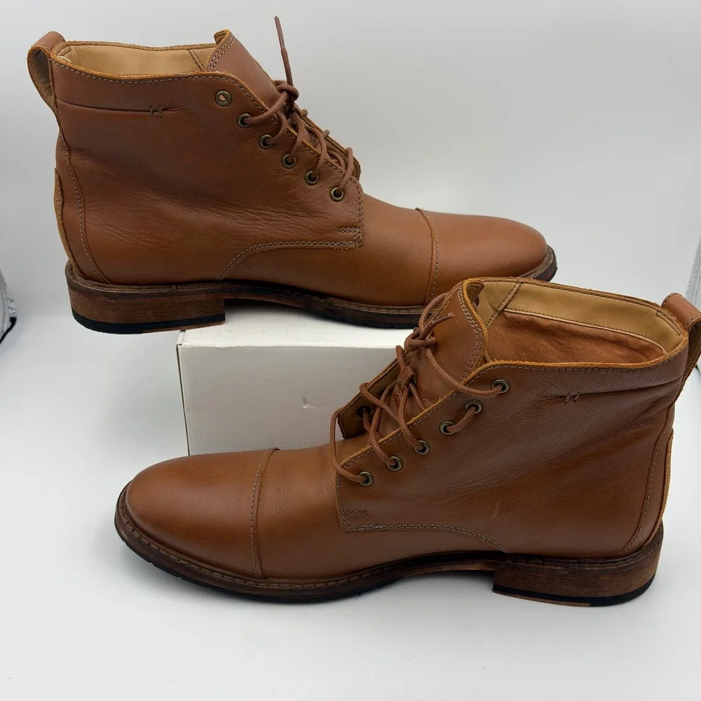 Clarks Trace Quest Tan Leather Cap Toe Lace Up Boots Mens 13 261448667120